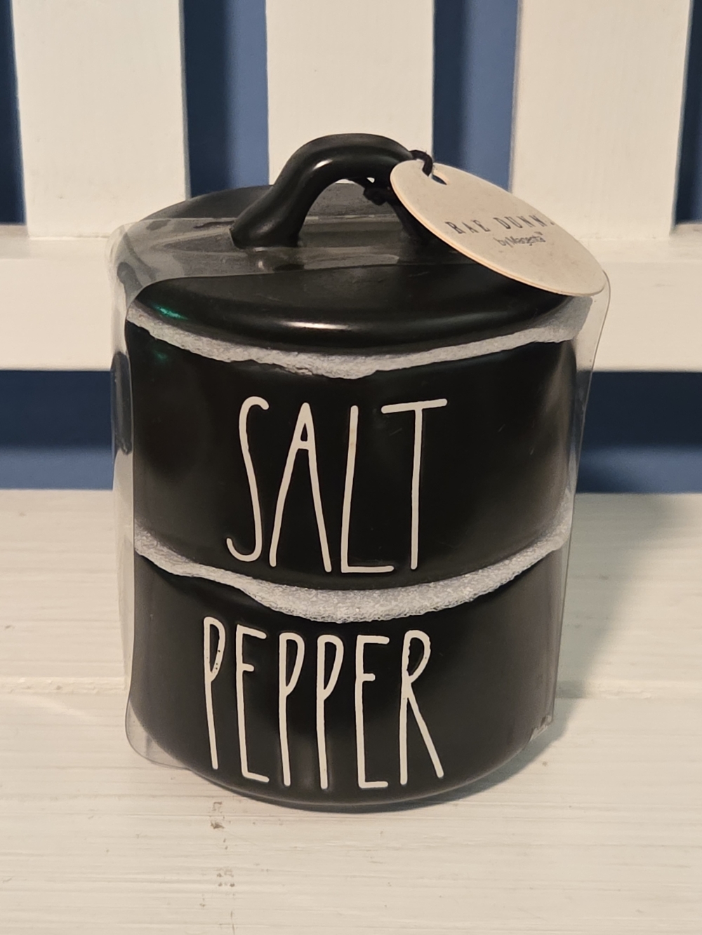 Rae Dunn Black Stackable Salt & Pepper Ceramic Canisters